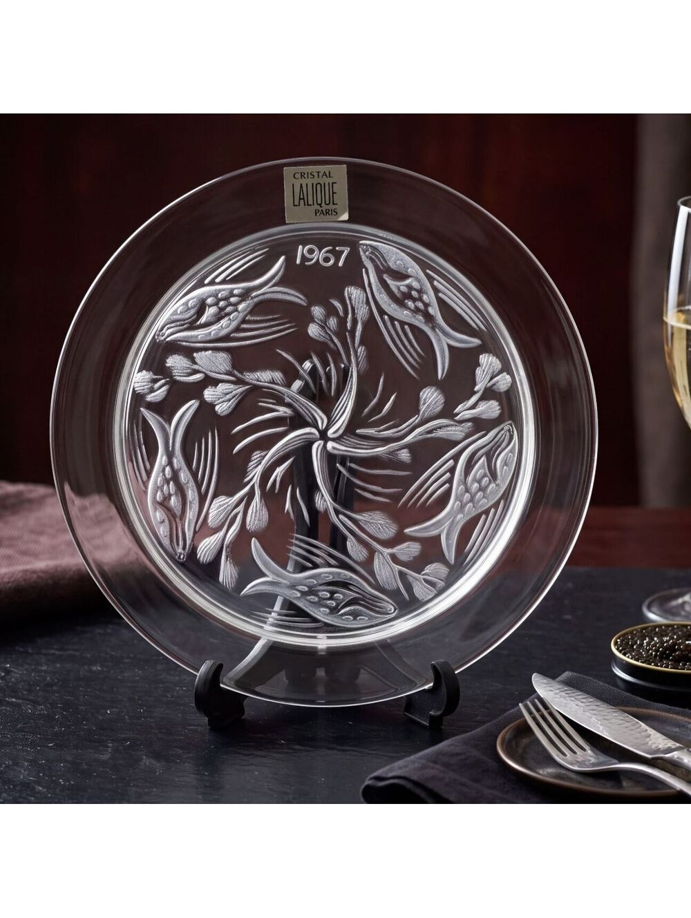 Vintage Lalique 1967 Ballet de Poisson Fish Ballet Crystal Plate 8.25" Signed